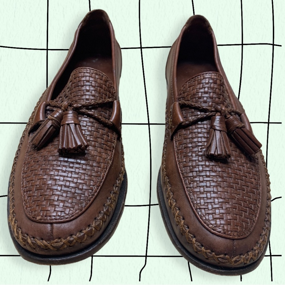 Tassel Loafers Woven Leather Brown Cole Haan Country Size 5